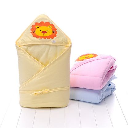 ELECTROPRIME Baby Blanket Cartoon Animal Print Newborn Swaddle Hooded Wrap(Yellow)