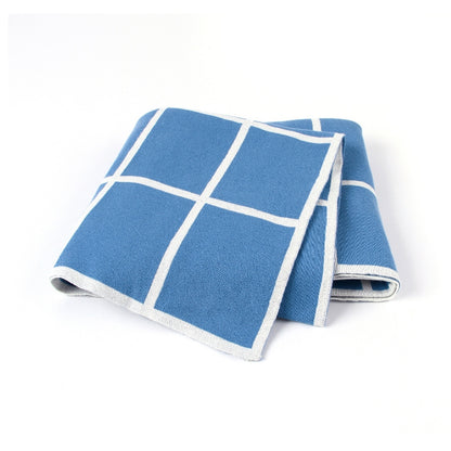 ELECTROPRIME Knitted Plaid Baby Blanket(Blue)