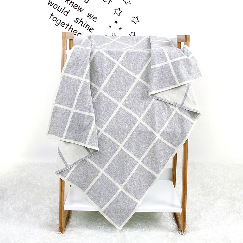 ELECTROPRIME Knitted Plaid Baby Blanket(Gray)