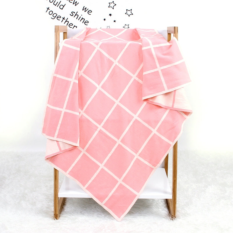 ELECTROPRIME Knitted Plaid Baby Blanket(Pink)
