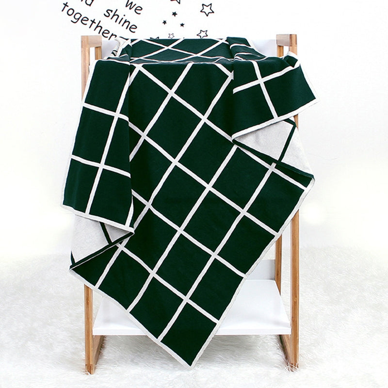 ELECTROPRIME Knitted Plaid Baby Blanket(Green)