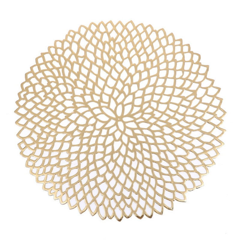 ELECTROPRIME 2 PCS Table Bowl Mats Home Decor Placemat For Dining Table PVC Plastic Hollow Insulation Round Baroque Mediterranean Coaster Pads(Gold)