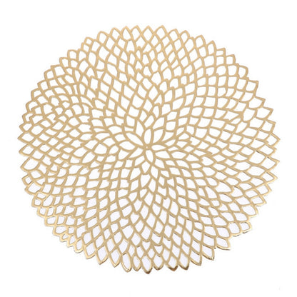 ELECTROPRIME 2 PCS Table Bowl Mats Home Decor Placemat For Dining Table PVC Plastic Hollow Insulation Round Baroque Mediterranean Coaster Pads(Gold)