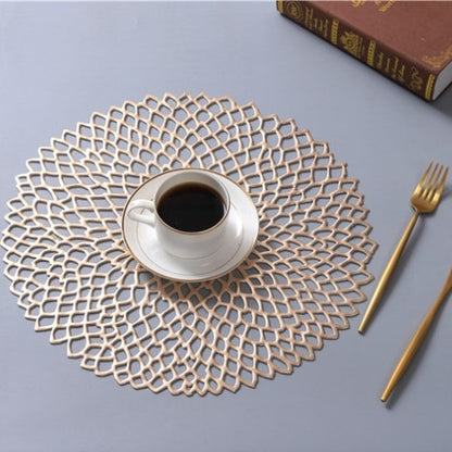 ELECTROPRIME 2 PCS Table Bowl Mats Home Decor Placemat For Dining Table PVC Plastic Hollow Insulation Round Baroque Mediterranean Coaster Pads(Gold)