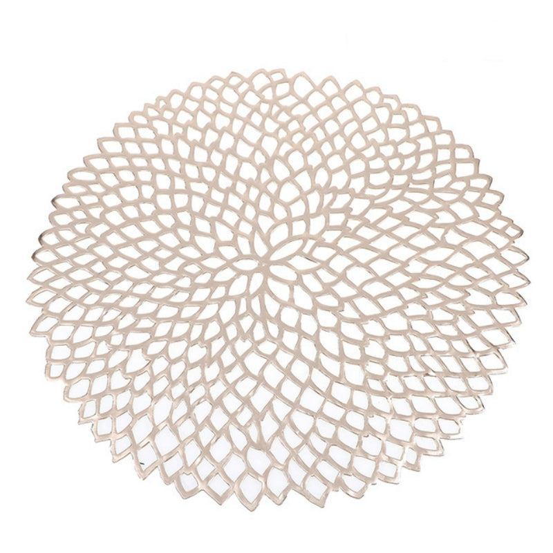 ELECTROPRIME Table Bowl Mats Home Decor Placemat For Dining Table PVC Plastic Hollow Insulation Round Baroque Mediterranean Coaster Pads(Champagne)