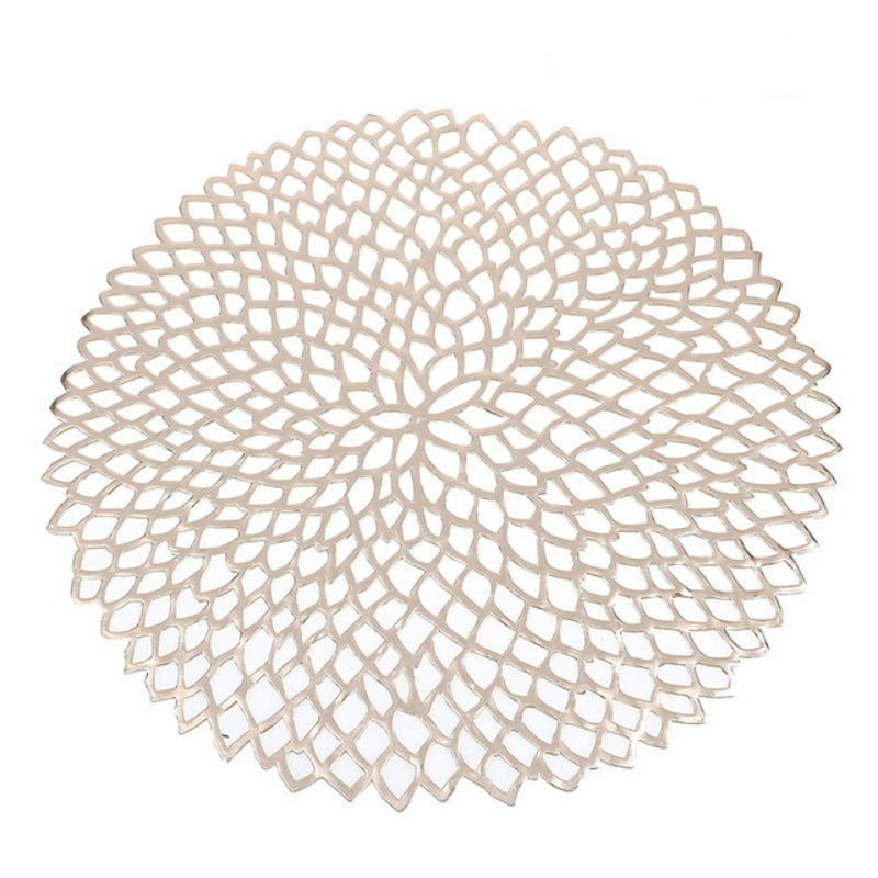 ELECTROPRIME Table Bowl Mats Home Decor Placemat For Dining Table PVC Plastic Hollow Insulation Round Baroque Mediterranean Coaster Pads(Champagne)
