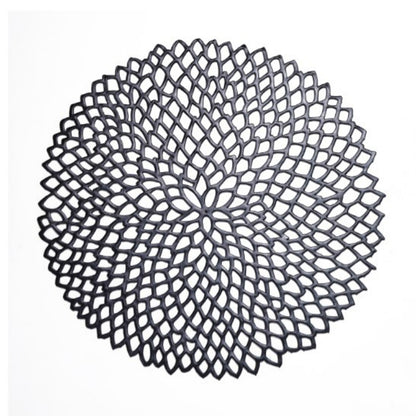 ELECTROPRIME Table Bowl Mats Home Decor Placemat For Dining Table PVC Plastic Hollow Insulation Round Baroque Mediterranean Coaster Pads(Black)
