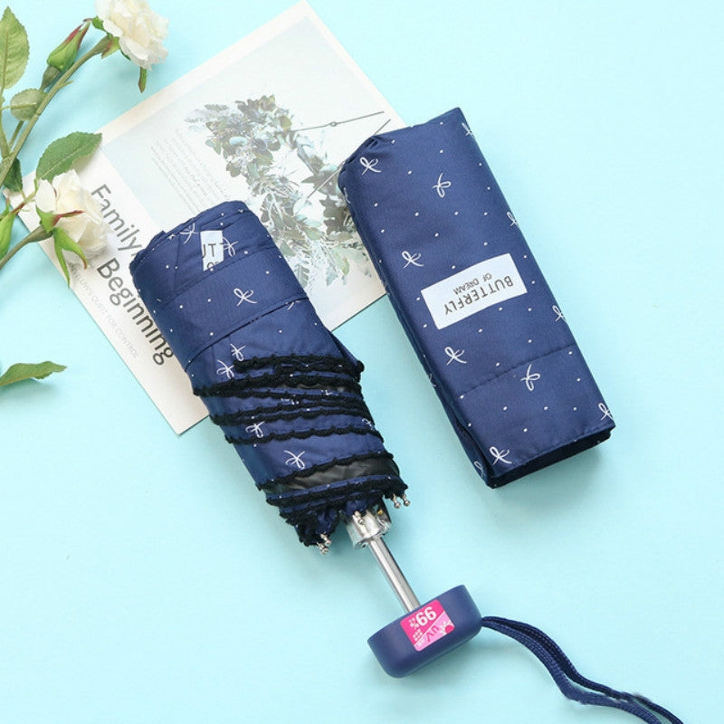 ELECTROPRIME Mini Pocket 5 Folding Umbrella UV Protection Black Plastic Umbrella(Navy Blue)