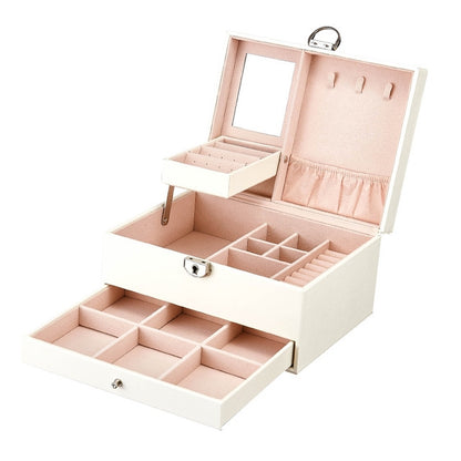 ELECTROPRIME Multi-Function Storage Box Leather Jewelry Box Multi-Layer Large-Capacity Jewelry Organizer(White)