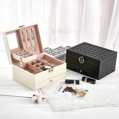 ELECTROPRIME Multi-Function Storage Box Leather Jewelry Box Multi-Layer Large-Capacity Jewelry Organizer(White)