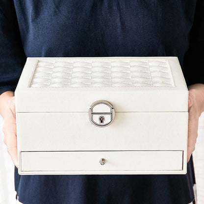 ELECTROPRIME Multi-Function Storage Box Leather Jewelry Box Multi-Layer Large-Capacity Jewelry Organizer(White)