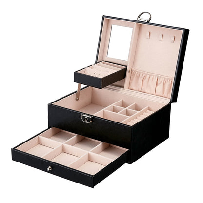 ELECTROPRIME Multi-Function Storage Box Leather Jewelry Box Multi-Layer Large-Capacity Jewelry Organizer(Black)
