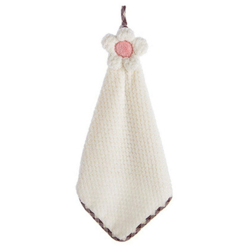 ELECTROPRIME Coral Velvet Flower Hand Towels Cleaning Cloth Absorbent Dishcloth(White)