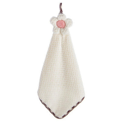 ELECTROPRIME Coral Velvet Flower Hand Towels Cleaning Cloth Absorbent Dishcloth(White)
