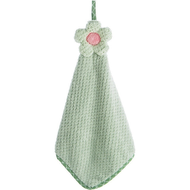 ELECTROPRIME Coral Velvet Flower Hand Towels Cleaning Cloth Absorbent Dishcloth(Green)