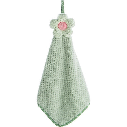 ELECTROPRIME Coral Velvet Flower Hand Towels Cleaning Cloth Absorbent Dishcloth(Green)