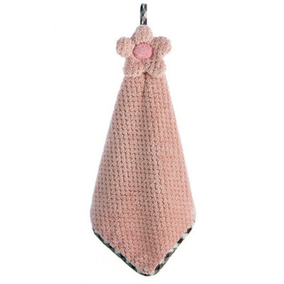 ELECTROPRIME Coral Velvet Flower Hand Towels Cleaning Cloth Absorbent Dishcloth(Pink)
