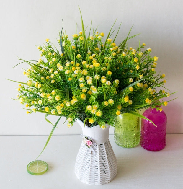 ELECTROPRIME 5 Branches Simulation Plastic Starry Rose Simulation Bouquet Home Decoration Flower(Yellow)