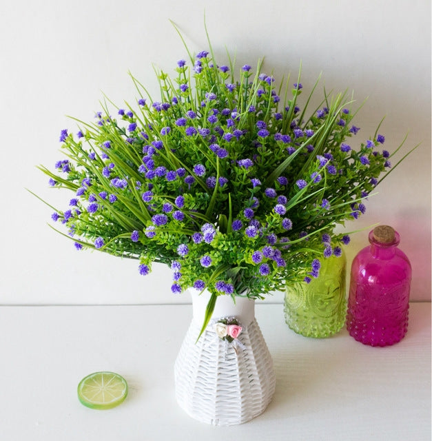 ELECTROPRIME 5 Branches Simulation Plastic Starry Rose Simulation Bouquet Home Decoration Flower(Purple)