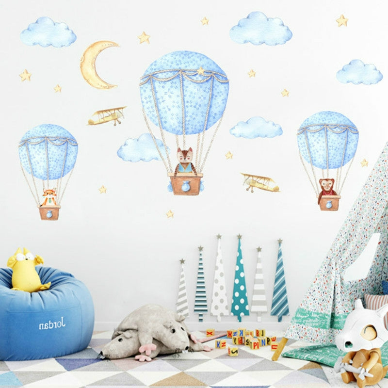 ELECTROPRIME DIY Cartoon Animal Hot Air Balloon Wall Sticker Self-adhesive Murals