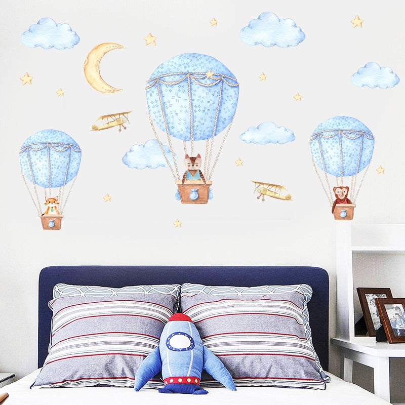 ELECTROPRIME DIY Cartoon Animal Hot Air Balloon Wall Sticker Self-adhesive Murals