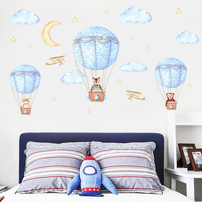 ELECTROPRIME DIY Cartoon Animal Hot Air Balloon Wall Sticker Self-adhesive Murals