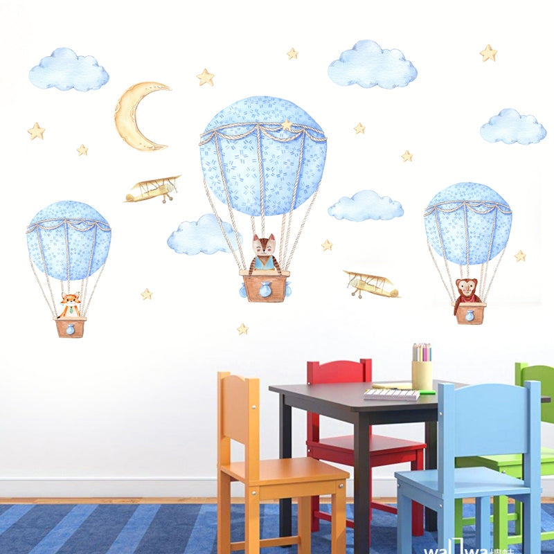 ELECTROPRIME DIY Cartoon Animal Hot Air Balloon Wall Sticker Self-adhesive Murals