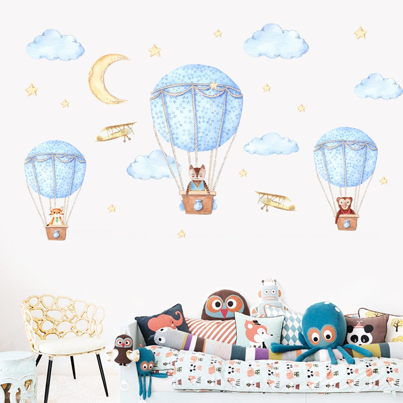 ELECTROPRIME DIY Cartoon Animal Hot Air Balloon Wall Sticker Self-adhesive Murals