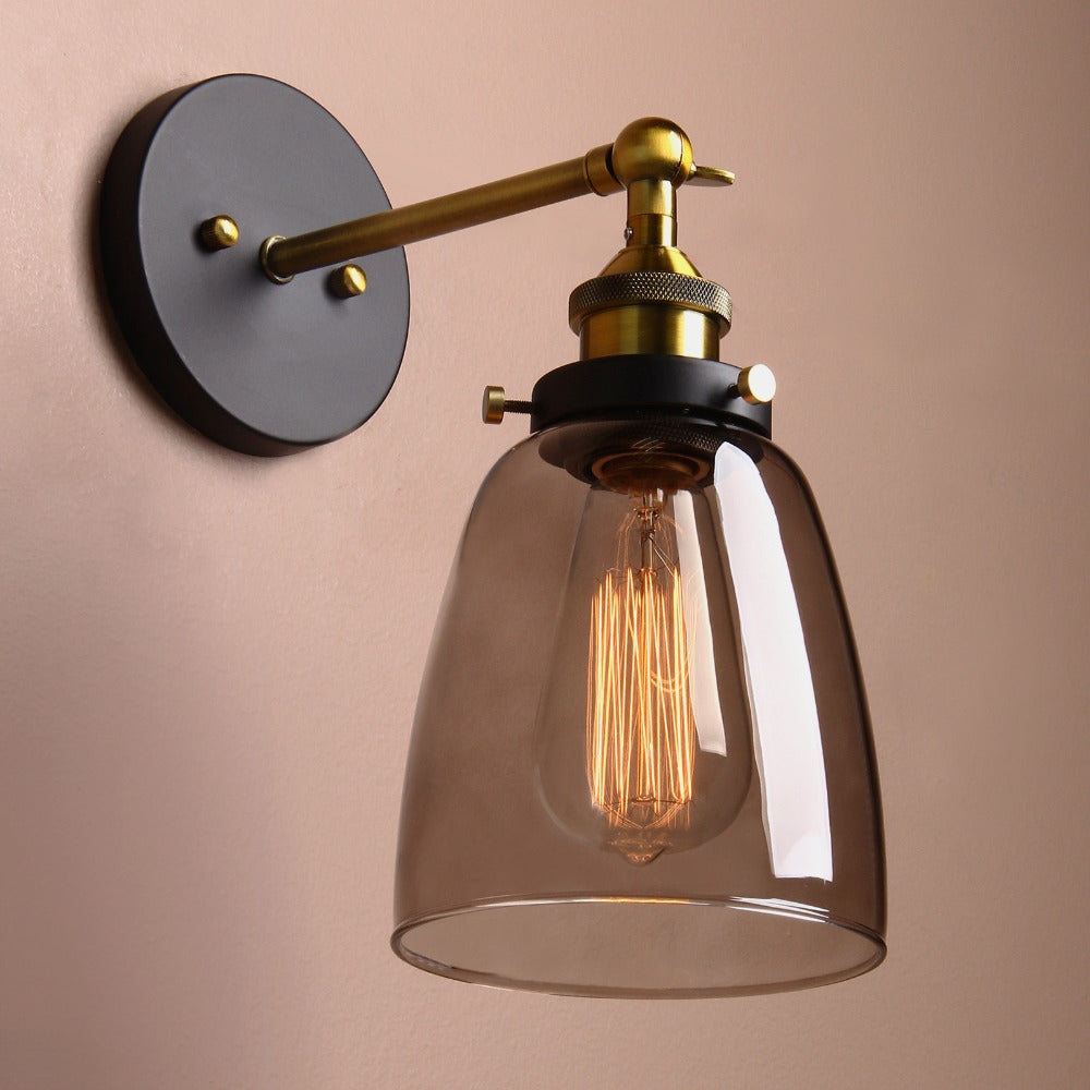 ELECTROPRIME 40W VintageGrey Glass Lampshade Sconce Modern Wall Lights Fixture Home Loft Decor Luminaire Bedroom Bathroom Lights