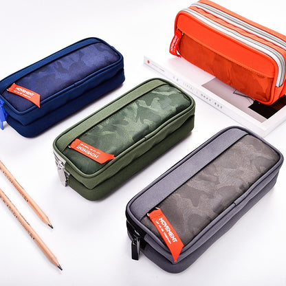 ELECTROPRIME Camouflage Pencilcase Nylon Canvas Double Zipper Pen Bag(Navy Blue)