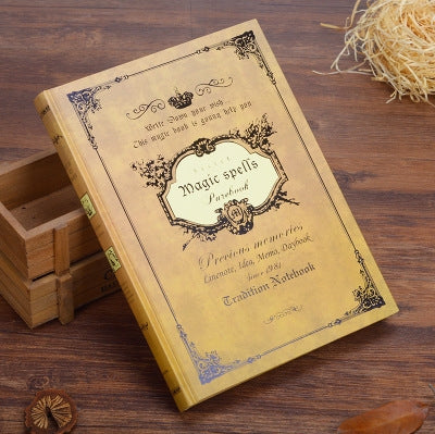 ELECTROPRIME 64K Small Pocket Vintage Notebook Handcover Magic Spells Pockets Book Planner Journal Traveler Notepad(A5 Yellow)