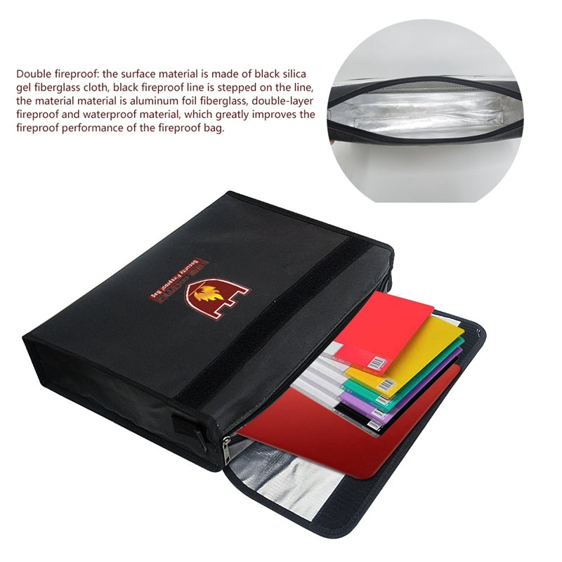 ELECTROPRIME Office Fiberglass Cloth Filing Portable Fire Resistant Waterproof Safe Bag Folder(Black)