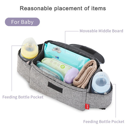 ELECTROPRIME Baby Stroller Bags Large Capacity Mummy Nappy Bag Multifunction Travel Diaper Bag Maternity Nursing Hanging Storage Bag(Gray)