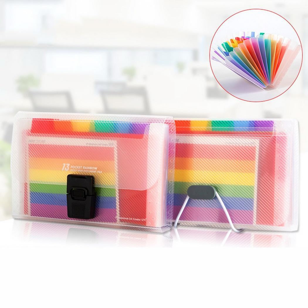 ELECTROPRIME 13 Grid Expanding File Folder A6 Document Buckle Lanyard Bag Multicolor Expanding File(Multicolor Lanyard)