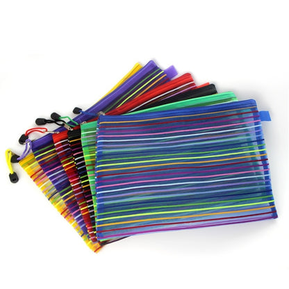ELECTROPRIME 12 PCS Multicolor Plastic A5 Document Zip Up Mesh File Storage Bag, Size: 22x18cm
