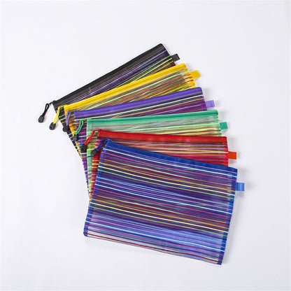ELECTROPRIME 12 PCS Multicolor Plastic A5 Document Zip Up Mesh File Storage Bag, Size: 22x18cm