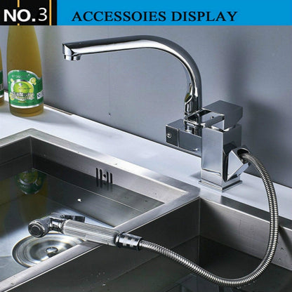 ELECTROPRIME Kitchen Faucet Mixer Tap Single Handle Two Swivel Spouts Hot Cold Water Tap Pull Out Flushing Spray Tap