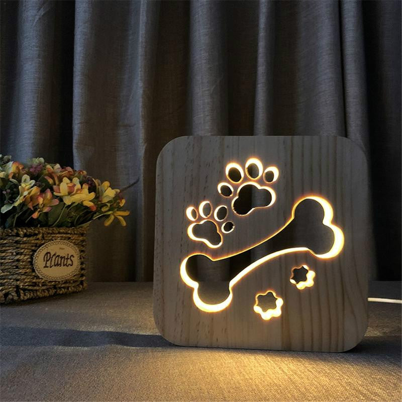 ELECTROPRIME Creative Shape Wooden Night Lamp Bedroom Decoration Warm Light LED(Bones)