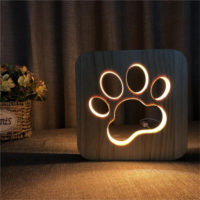 ELECTROPRIME Creative Shape Wooden Night Lamp Bedroom Decoration Warm Light LED(Paw)