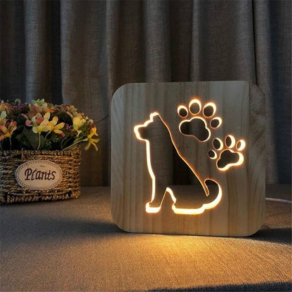 ELECTROPRIME Creative Shape Wooden Night Lamp Bedroom Decoration Warm Light LED(Dog)