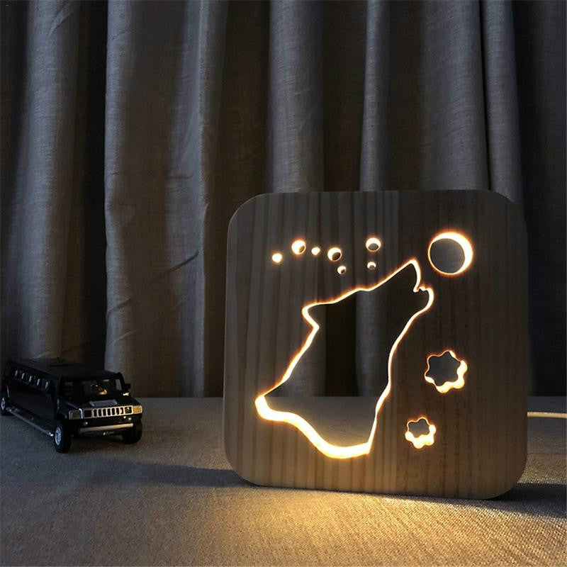 ELECTROPRIME Creative Shape Wooden Night Lamp Bedroom Decoration Warm Light LED(Wolve)