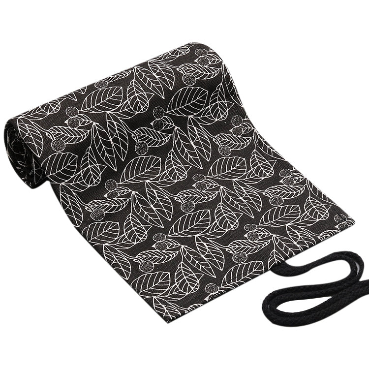 ELECTROPRIME Cute Leaf Portable Canvas School Pencil Case Pen Bag Stationery Pouch(Black leaf 12 holes)