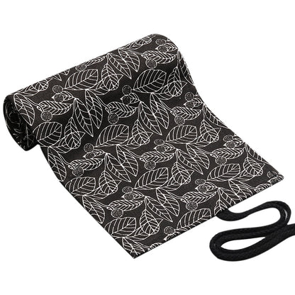 ELECTROPRIME Cute Leaf Portable Canvas School Pencil Case Pen Bag Stationery Pouch(Black leaf 12 holes)