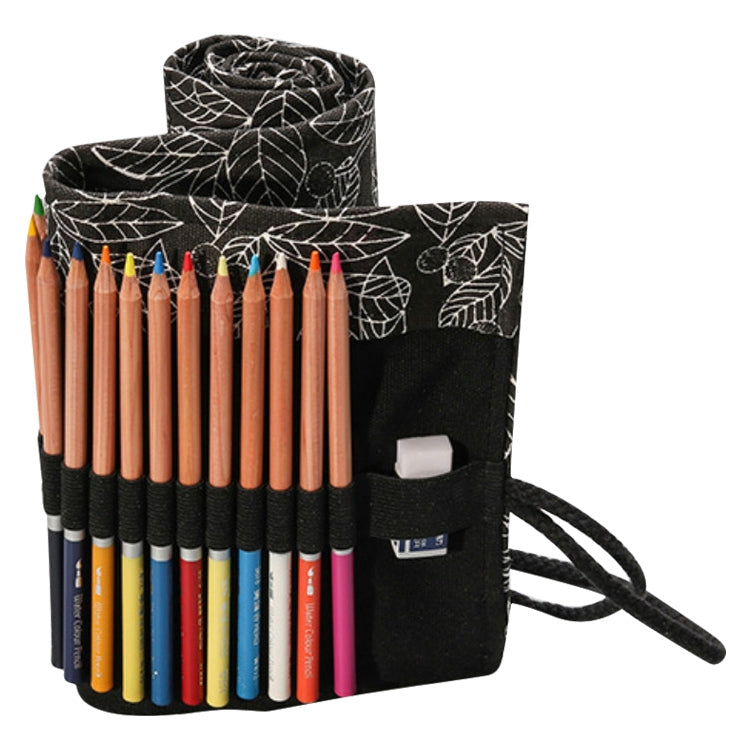 ELECTROPRIME Cute Leaf Portable Canvas School Pencil Case Pen Bag Stationery Pouch(Black leaf 12 holes)