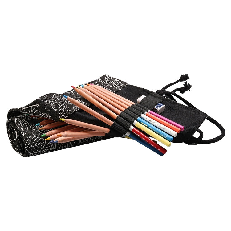 ELECTROPRIME Cute Leaf Portable Canvas School Pencil Case Pen Bag Stationery Pouch(Black leaf 72 holes)