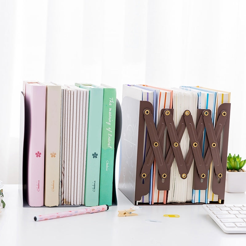 ELECTROPRIME Cartoon Battleman Pattern Bookshelf Metal Bookend Desk Holder Stand Stretchable Bookstand Organizer Stationery(Brown)