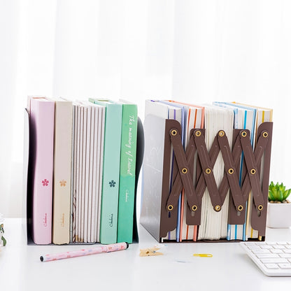 ELECTROPRIME Cartoon Battleman Pattern Bookshelf Metal Bookend Desk Holder Stand Stretchable Bookstand Organizer Stationery(Brown)