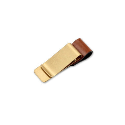 ELECTROPRIME Metal Leather Pen Holder Stainless Steel Pencil Clip Notebook Pen Holder(Gold-Brown)