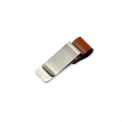 ELECTROPRIME Metal Leather Pen Holder Stainless Steel Pencil Clip Notebook Pen Holder(Silver-Brown)