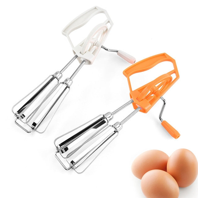 ELECTROPRIME Double Rotation Hand Whisk Egg Beater Stainless Steel Kitchen Blender Random Color Delivery